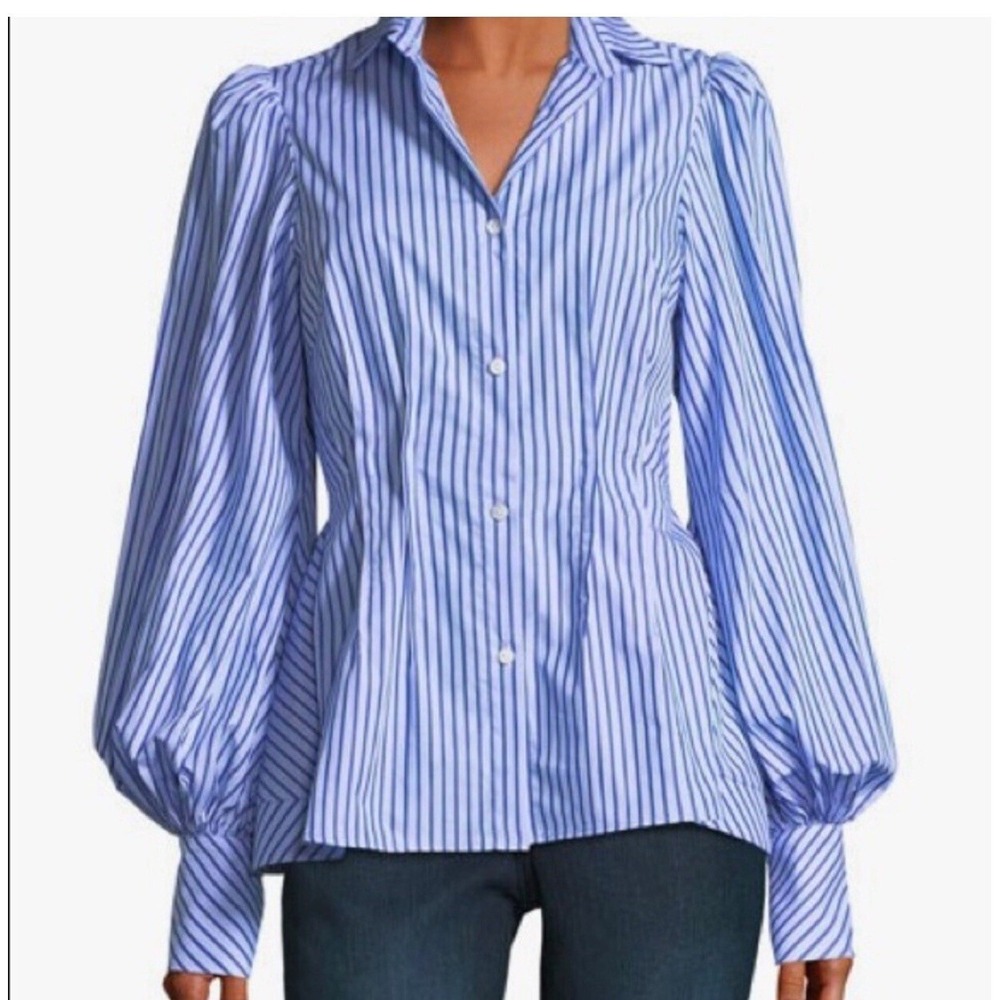 Petersyn Women's‎ Long Sleeve Blouse  Striped Peplum Detail Size XS